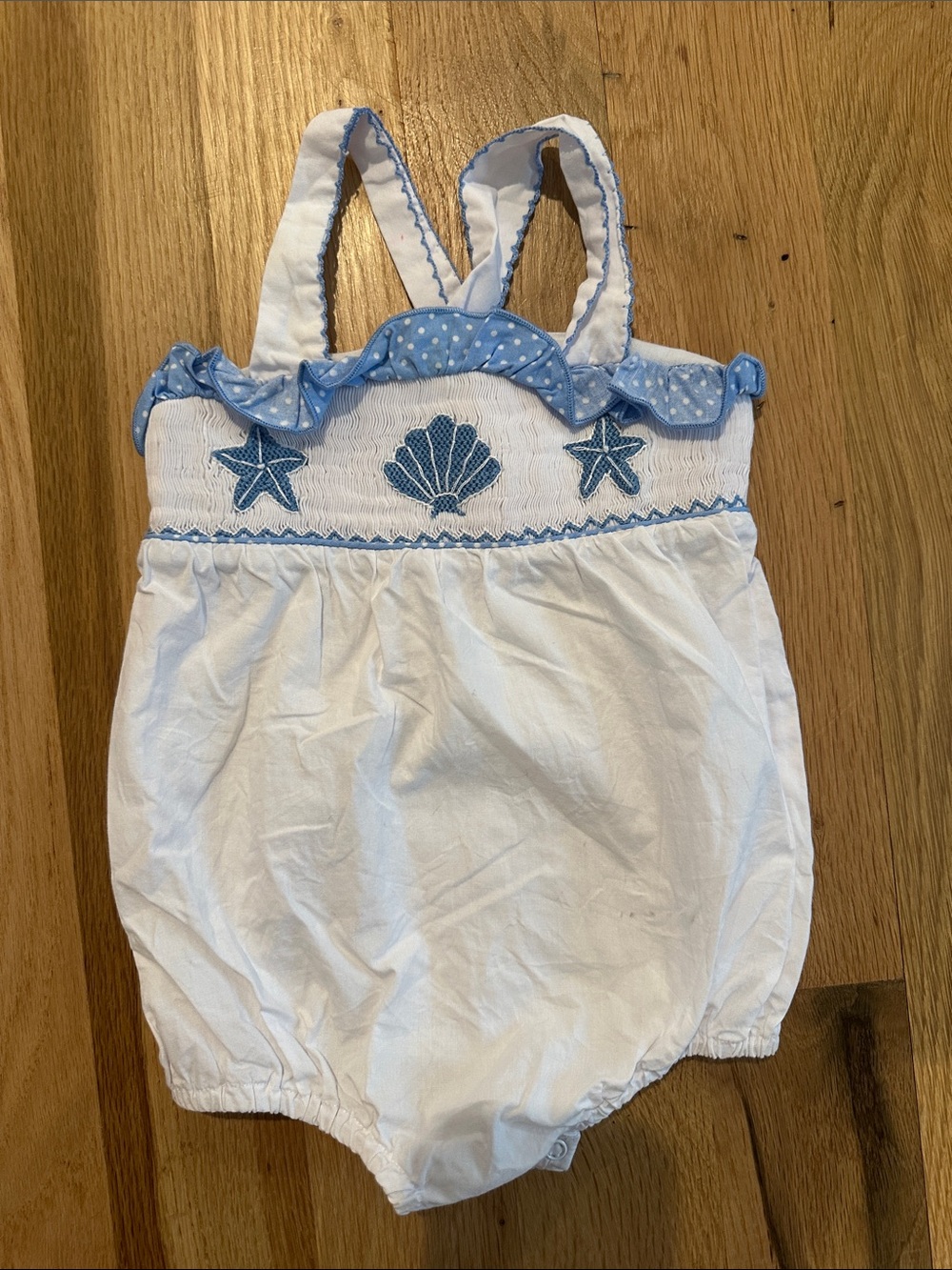 White & Light Blue Baby Girls' Seashell Bubble Romper